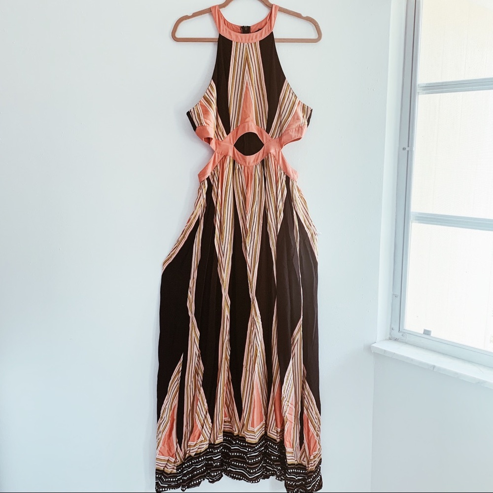 Black maxi dress with cut outs and Aztec pattern